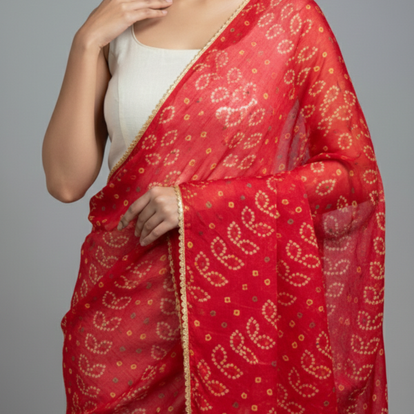 Maroon & Mustard Bandhani Art Silk Dupatta