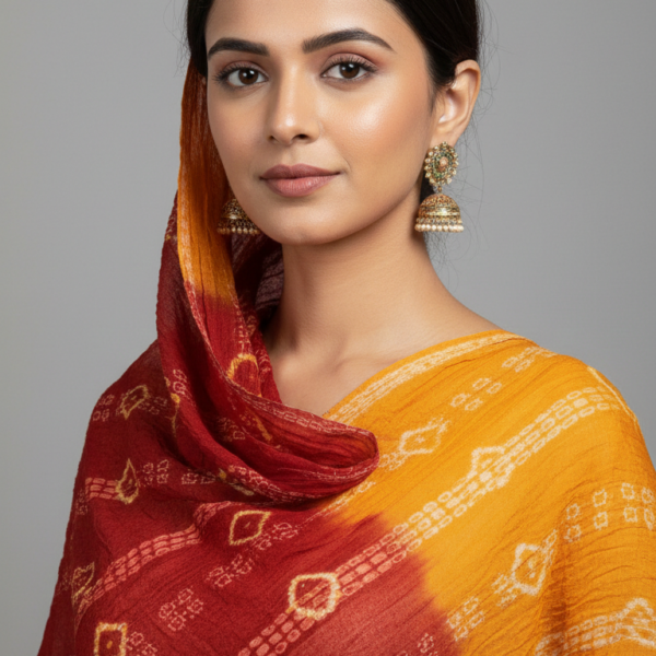 Red & Yellow Dual-Tone Dupatta