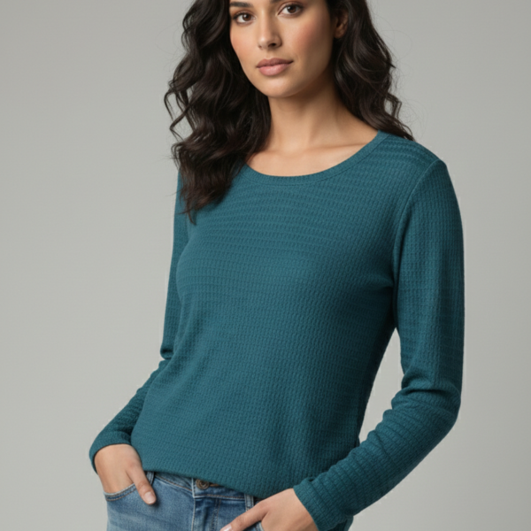 Deep Ocean Textured Long-Sleeve Top