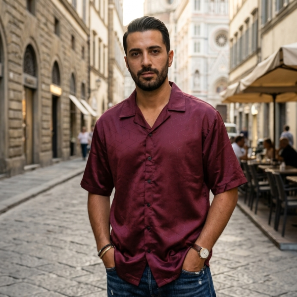Maroon satin casual shirt
