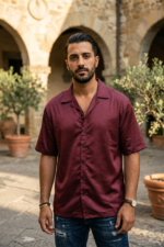 Maroon satin casual shirt - Image 4