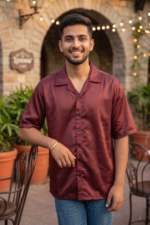 Maroon satin casual shirt - Image 2