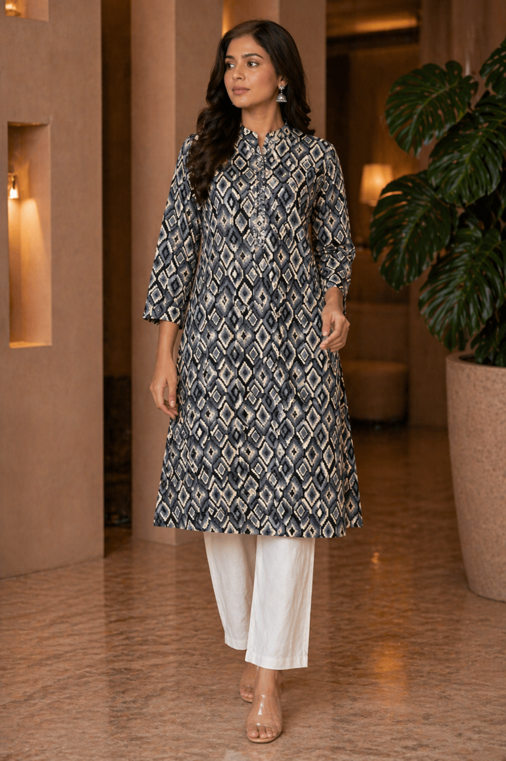 ChatGPT Image Apr 23, 2026, 10_10_23 PM Charcoal Grey Printed Kurti - Image 1