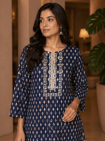 Elegant Navy Blue Printed Kurti - Image 2