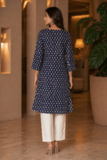 Elegant Navy Blue Printed Kurti - Image 3