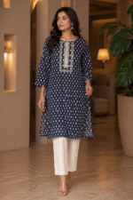 Elegant Navy Blue Printed Kurti