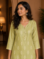 Elegant Olive Green Embroidered Kurti - Image 2