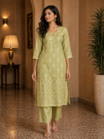 Elegant Olive Green Embroidered Kurti