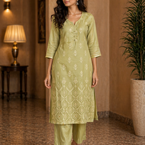 Elegant Olive Green Embroidered Kurti