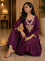 Elegant Wine Embroidered Kurti - Image 2