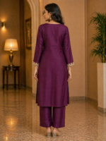 Elegant Wine Embroidered Kurti - Image 3
