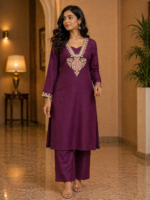 Elegant Wine Embroidered Kurti