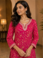 Elegant Rani Pink Floral Printed Kurti - Image 2