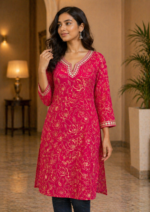 Elegant Rani Pink Floral Printed Kurti