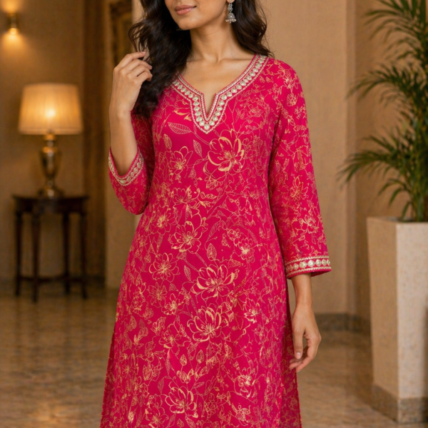 Elegant Rani Pink Floral Printed Kurti
