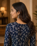 Elegant Navy Blue Floral Printed Kurti - Image 3