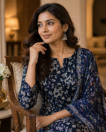 Elegant Navy Blue Floral Printed Kurti - Image 2