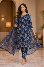 Elegant Navy Blue Floral Printed Kurti