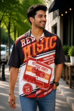 Retro Music Graphic Printed Casual Shirt