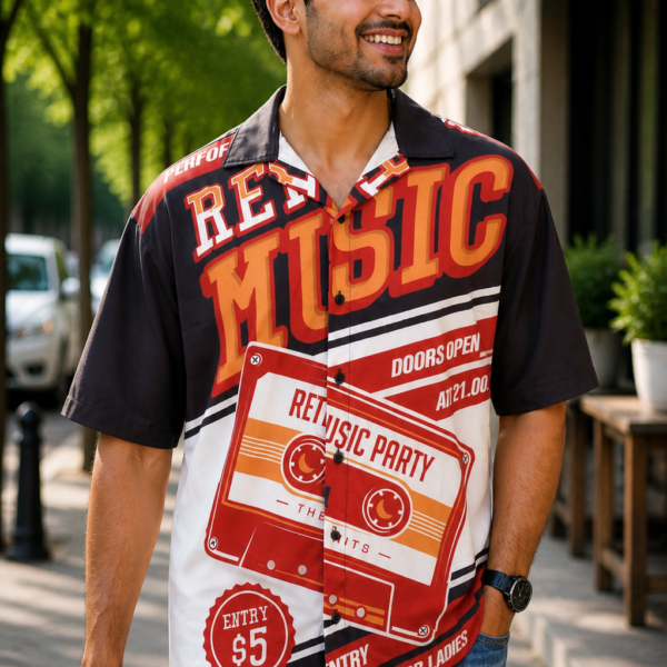 Retro Music Graphic Printed Casual Shirt