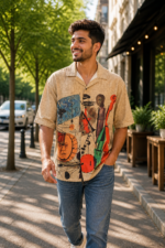 Abstract Music Art Printed Casual Shirt - Image 2