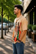 Abstract Music Art Printed Casual Shirt - Image 3