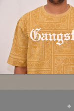 "Gangsta" Gothic Graphic Mustard Bandana Print Oversized T-Shirt - Image 3