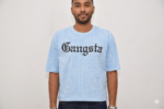 Light Blue Bandana Print "Gangsta" Graphic T-Shirt - Image 3