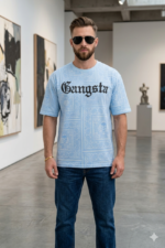 Light Blue Bandana Print "Gangsta" Graphic T-Shirt