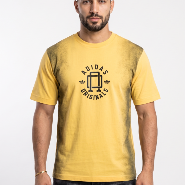 Adidas Originals Spray-Effect Graphic T-Shirt in Mustard Yellow/Black