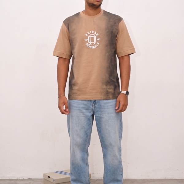 Adidas Originals Men's Distressed Spray-Effect Graphic T-Shirt in Beige/Brown