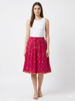 Fuchsia Gold-Print Midi Skirt