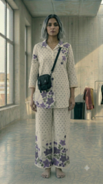 Elegant Floral Co-ord Set in Soft Purple and Cream