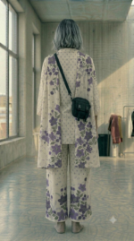 Elegant Floral Co-ord Set in Soft Purple and Cream - Image 3