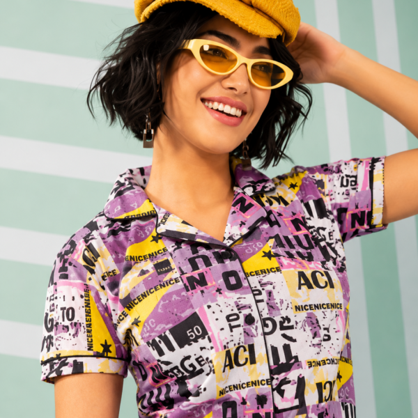SK Pop Art Nightsuit | Women's Front Open Graphic Printed Night Suit Set