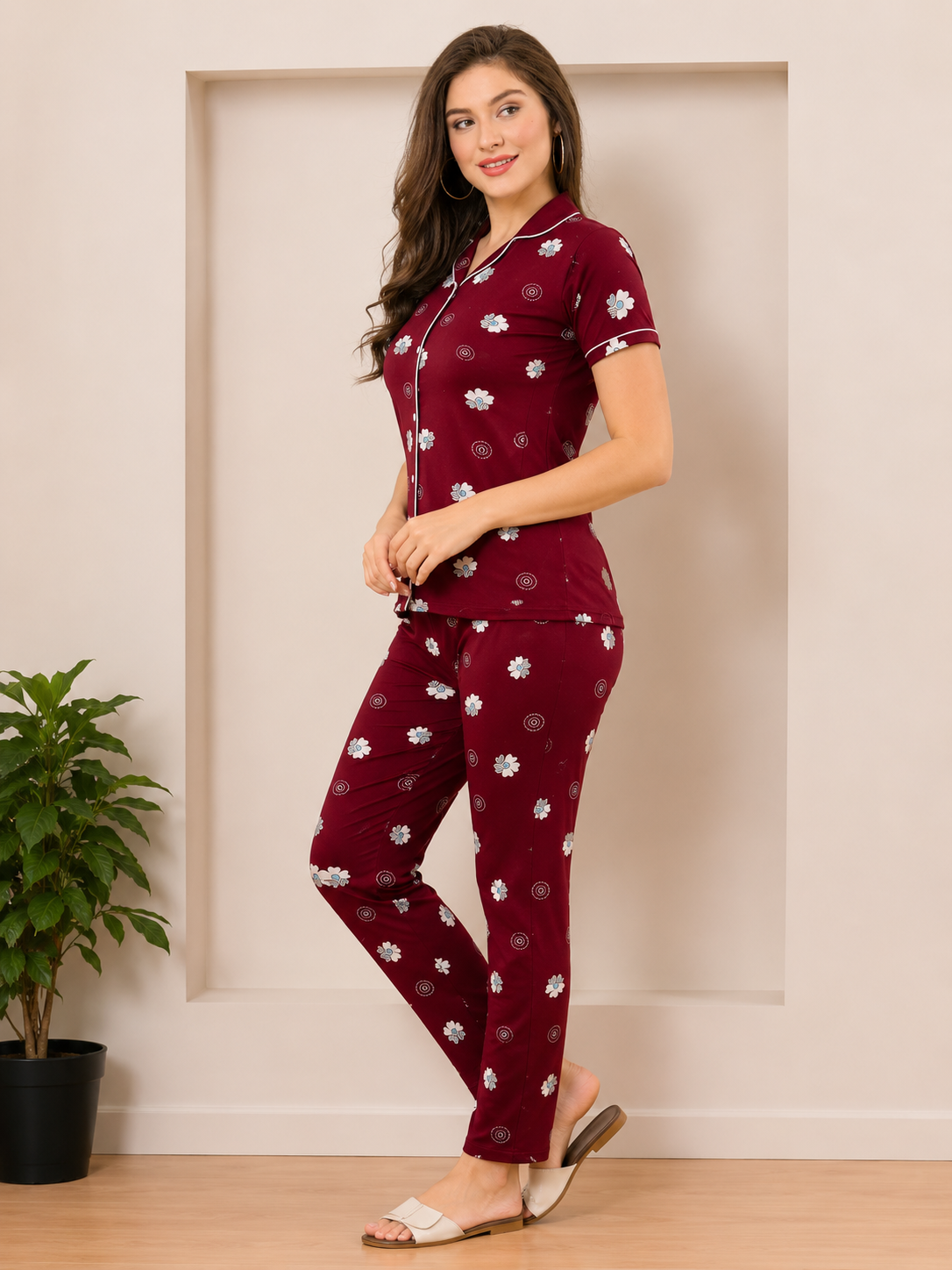 ChatGPT Image Jun 7, 2026, 02_20_42 AM SK Berry Blossom Nightsuit | Women's Front Open Floral Print Night Suit Set - Image 1
