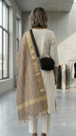 Elegant Beige Organza Dupatta with Golden Zari Stripes - Image 4