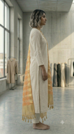 Peach Checked Organza Dupatta with Golden Zari Dots - Image 4