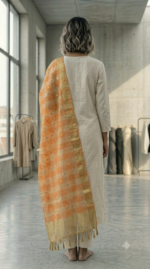 Peach Checked Organza Dupatta with Golden Zari Dots - Image 3