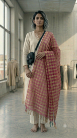 Rani Pink Checked Silk Blend Dupatta