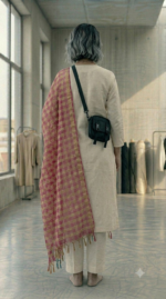 Rani Pink Checked Silk Blend Dupatta - Image 4
