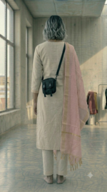 Soft Blush Pink Organza Dupatta with Golden Border - Image 2