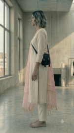 Soft Blush Pink Organza Dupatta with Golden Border - Image 4