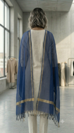 Royal Blue Textured Dupatta with Golden Border - Image 4