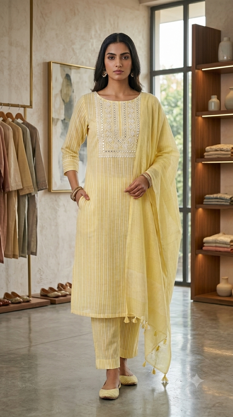 Gemini_Generated_Image_2g28x02g28x02g28 Elegant Lemon Yellow Embroidered Cotton Suit Set with Dupatta - Image 1