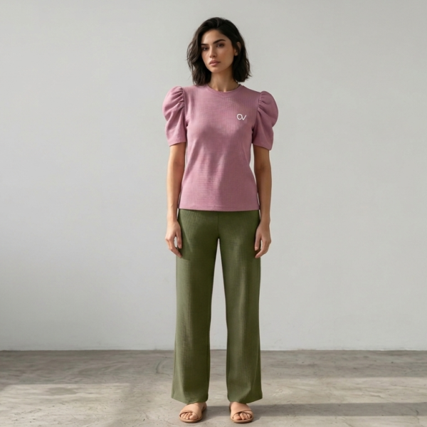 Modern Elegance: Textured Puff-Sleeve Essential T-Shirt
