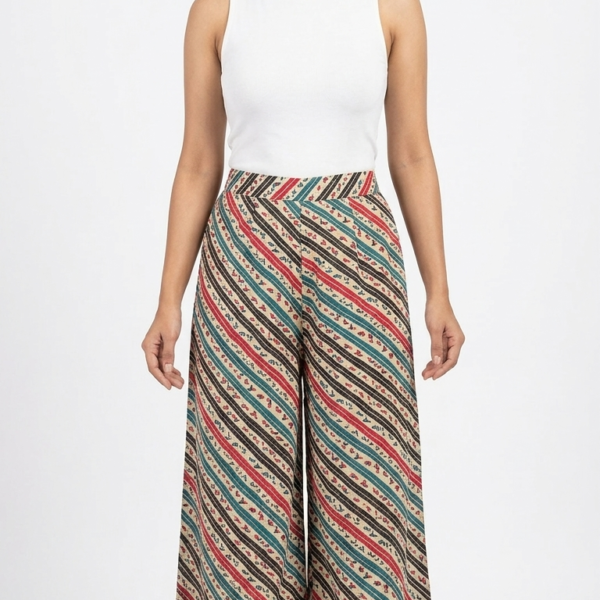 Multicolor Striped Wide-Leg Palazzo Pants