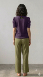 Refined Texture: Sophisticated Waffle-Knit Puff-Sleeve Top - Image 3