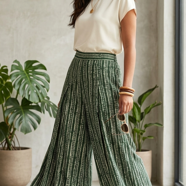 Emerald Chevron Ikat Wide-Leg Palazzo Set