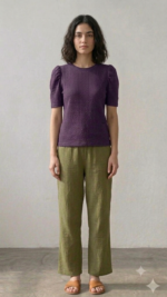 Refined Texture: Sophisticated Waffle-Knit Puff-Sleeve Top